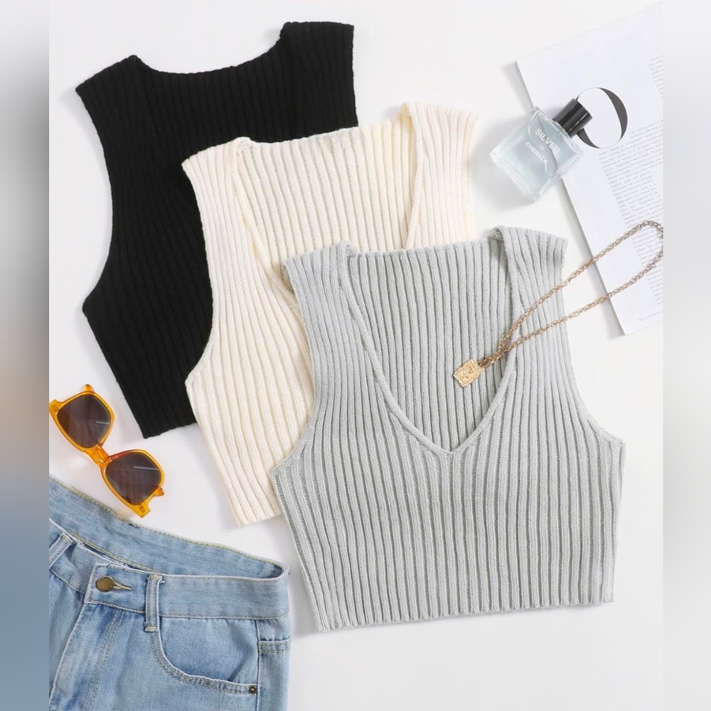 3 Piece Cropped Sweater Vests - NEW